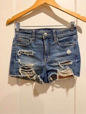 American Eagle Outfitters Distressed Blue Denim Shorts with USA Flag Pockets